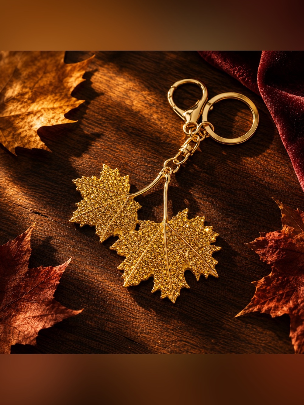 Golden Hour Maple Leaf Keychain - Sparkling Fall Accessory